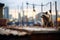 raccoon on a city rooftop at dusk