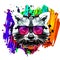 Raccoon with creative colorful abstract element on background design concept