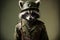 Raccoon dressed as a soldier, created with Generative AI technology