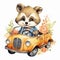 Raccoon Driving Car