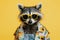 Raccoon Fashionista with Sunglasses and Floral Shirt on Yellow