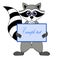 Raccoon gargle with a sign in hand illustration in white background in vector