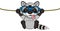 Raccoon in glasses showing a tongue and hanging on a rope
