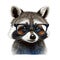 Raccoon with glasses on a white background. The muzzle or face of a smart animal. Generative ai