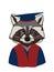 Raccoon half human body white background	cartoon illustration