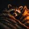 A raccoon is hiding in a blanket. Generative AI image.