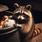 Raccoon leans out of garbage can after rummaging for food