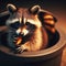 Raccoon leans out of garbage can after rummaging for food