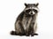 Raccoon mammal sitting pose on isolated white background