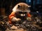 Raccoon mechanic inspects toy car engine
