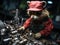 Raccoon mechanic tinkering with tiny car engine