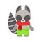 Raccoon In Red Scarf And Green Pants Cute Toy Baby Animal Dressed As Little Boy