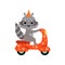 Raccoon Riding on Motorbike, Cute Funny Animal Performing in Circus Show Vector Illustration