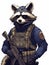 raccoon soldier, raccoon submachine gunner, military
