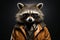 Raccoon with sunglasses wearing leather jacket on solid background. Generative AI