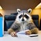 A raccoon wearing is interviewing a candidate in a modern office