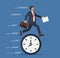 Race against time. Managers chasing pocket watch. Business vector illustration