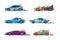 Race Car Driving with High Speed Along Racetrack Vector Set