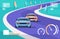 race cars driving road online platform video game level concept computer screen horizontal