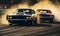 Race between two muscle cars at speed track. Generative AI