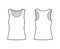 Racer-back cotton-jersey tank technical fashion illustration with relax fit, wide scoop neckline. Flat outwear cami