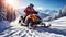 Racers ride snowmobile active speed winter snow a travel speed forest, mountains