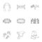 Races on horseback, hippodrome. Horse racing and equipping riders.Hippodrome and horse icon in set collection on outline