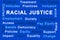 Racial justice words on blue background
