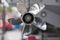 Racing boat propeller closeup photo