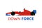 Racing car and downforce message