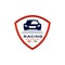 Racing car logo academy design in emblem Illustration, secure driving car shield steering wheel icon logo
