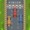 Racing cars on finish line. Top view racing illustrations