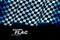 Racing checkered flag background in blue neon lights