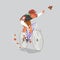 Racing cyclist in action. Editable illustrations