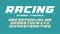 Racing display font design, alphabet, typeface, letters