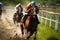 Racing elegance Horses in stride showcasing the intensity of a competitive race