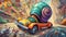 Racing Escargot: Giant Snail in High-Speed Pursuit of a Car - Dynamic Vector Illustration