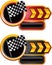 Racing flags on checkered gold arrow banners