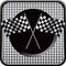 Racing flags on silver checkered web button