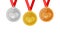 Racing helmet and flag race complete shinny medals set gold siver and bronze in flat style