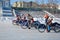 Racing on ice track on a motorcycle start