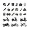 Racing motorcycle, motorbike parts and transportation vector icons