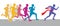 Racing people and winning runner marathon competition vector concept