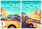 Racing posters with sport cars on road in desert