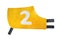 Racing shirt for dog or horse, with big number `Two` sign. One single object, bright yellow color, side view.