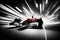 Racing sport. Red formula 1 car with driver driving fast