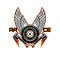 Racing sport vector icon, winged wheel, pistons