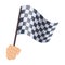 A racing, starting and finishing fluttering flag in his hand. Checkered flag single icon in cartoon style vector symbol