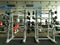 Rack of barbells at fitness sport club gym.