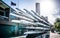 Rack of racing shell rowing boats in the street in front of the Melbourne rowing club on Yarra riverbank in Melbourne Australia